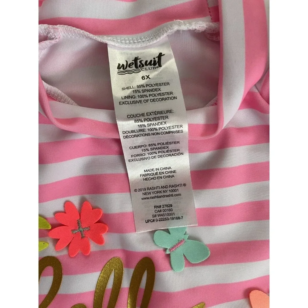 Girls Swimsuit Set Wetsuit Club Size 6X 2-Piece Swimsuit with 3-D Pink - Picture 10 of 11